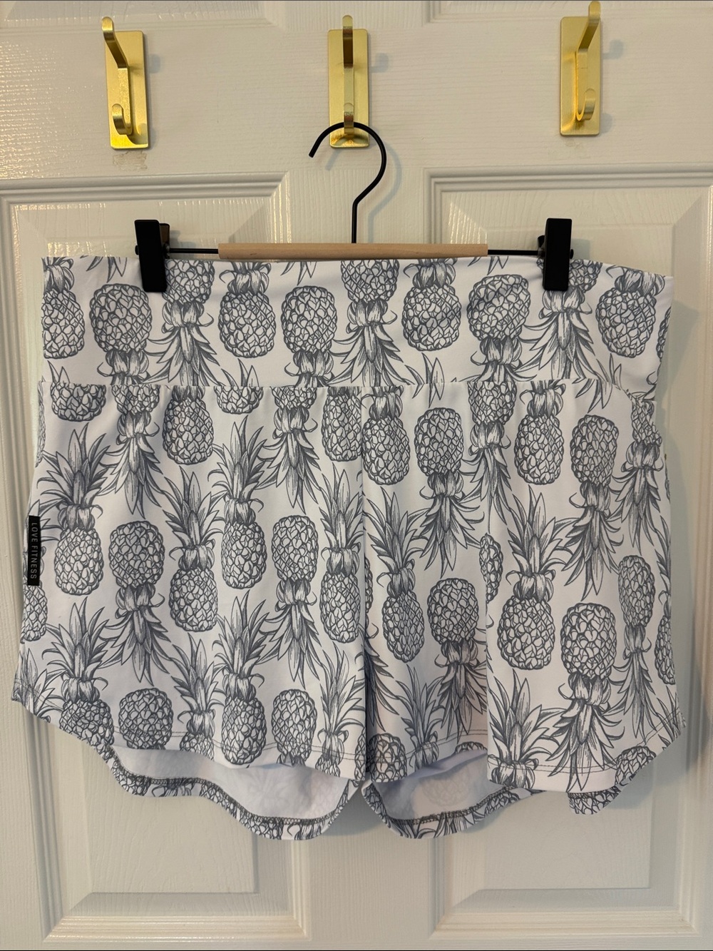 Women’s Pineapple Print Athletic Shorts - White/Gray